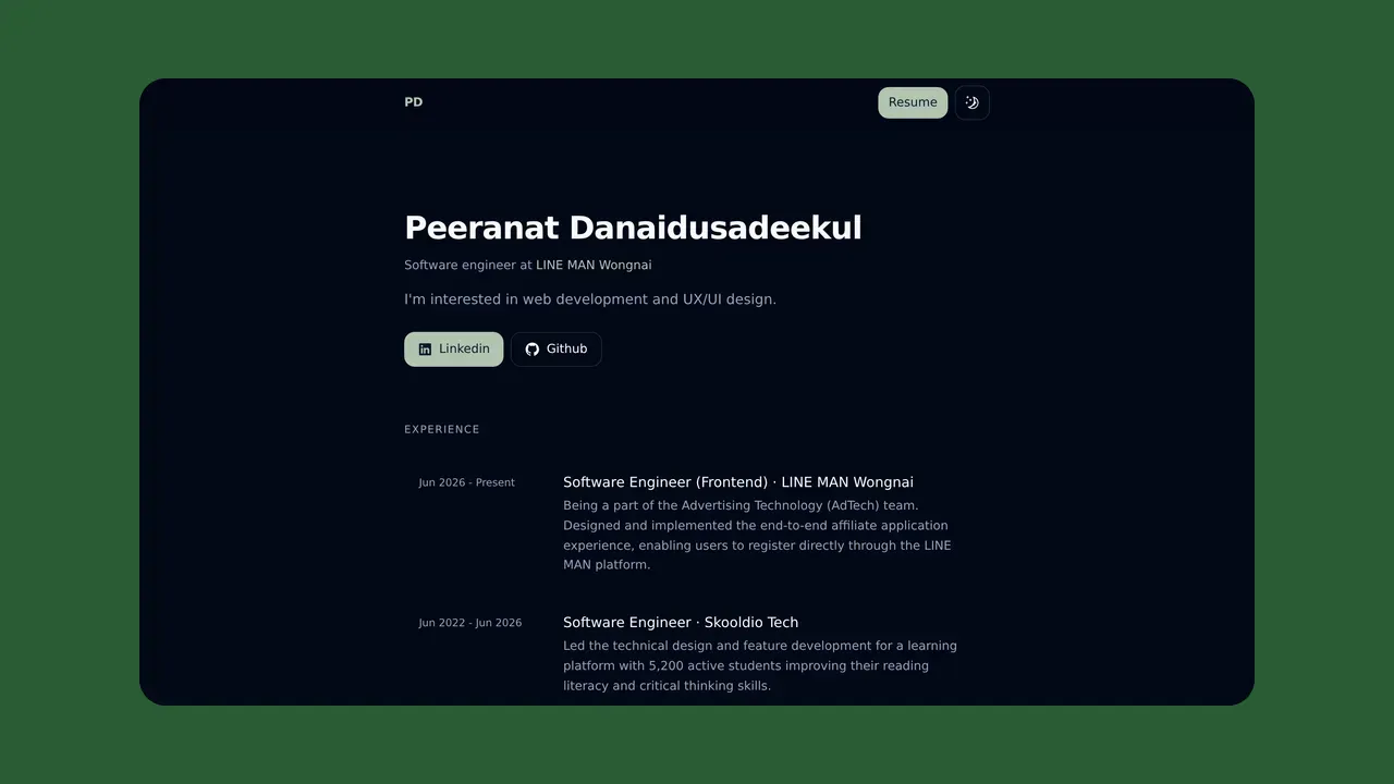screenshot of Portfolio in dark theme