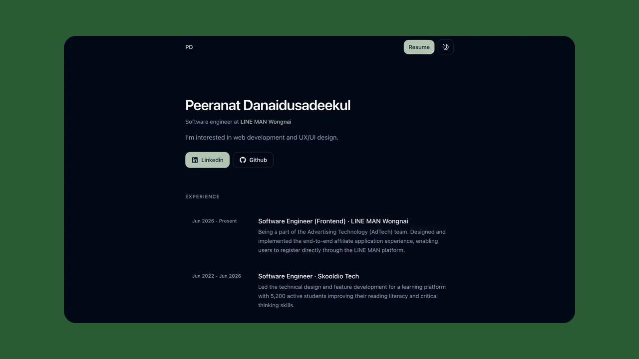 screenshot of Portfolio in dark theme