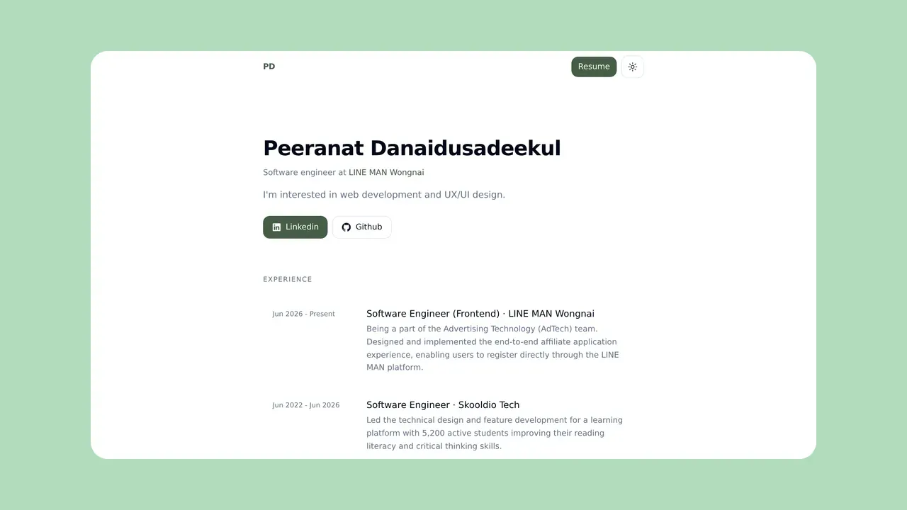 screenshot of Portfolio in light theme