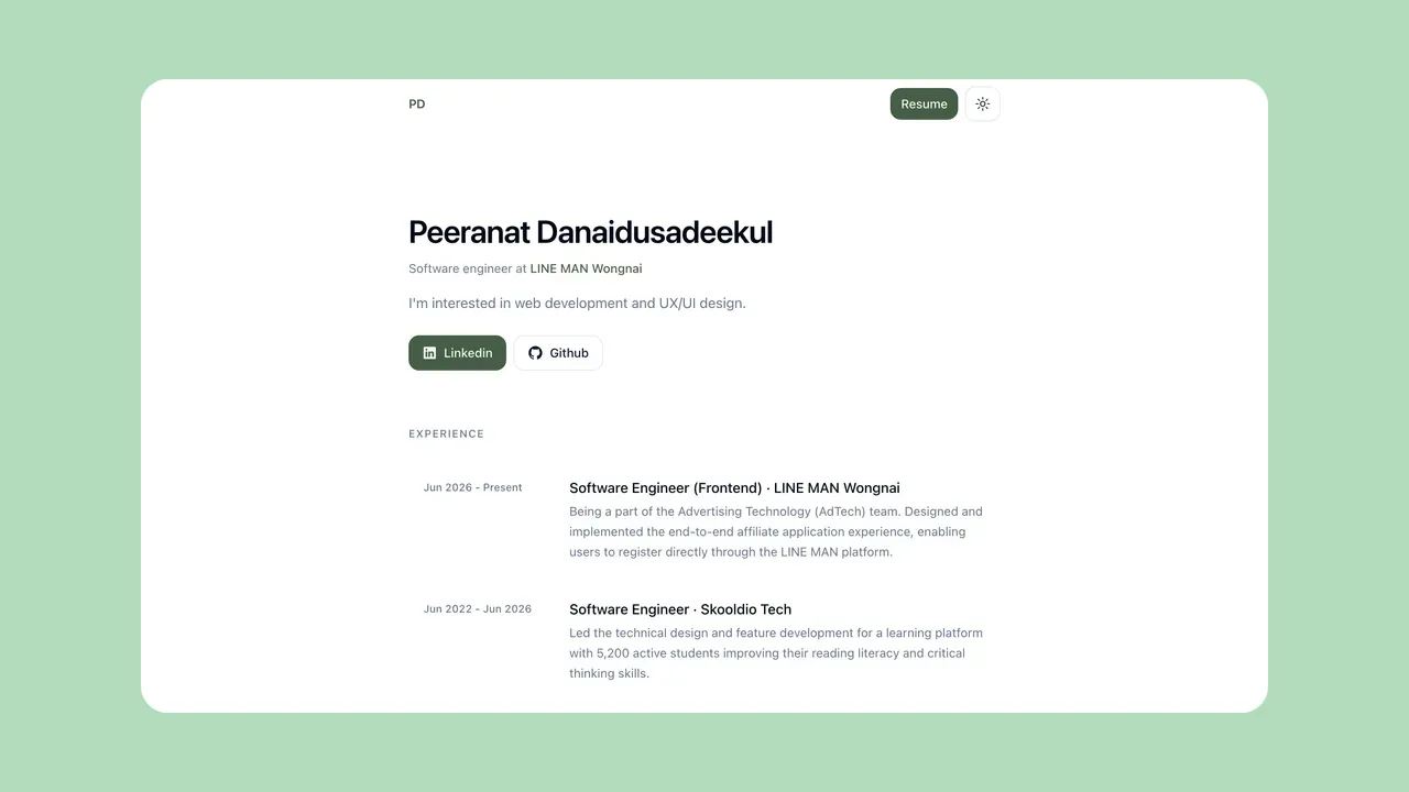screenshot of Portfolio in light theme